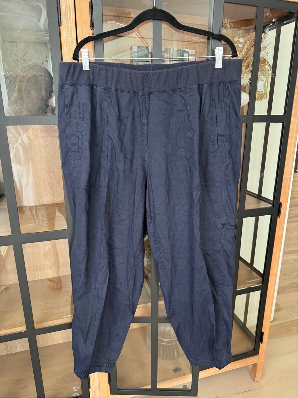Eileen Fisher organic linen cotton pants lantern ink elastic plus curve 2X ankle